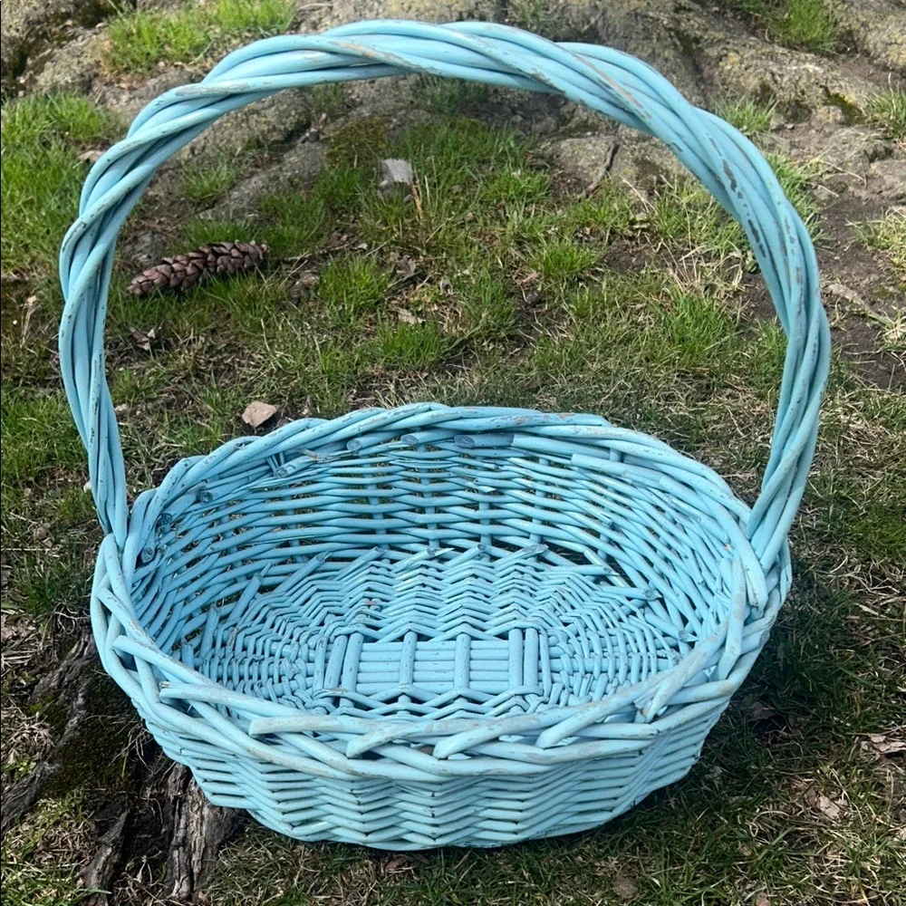 Large Storage Light Blue Rustic Wicker Basket
